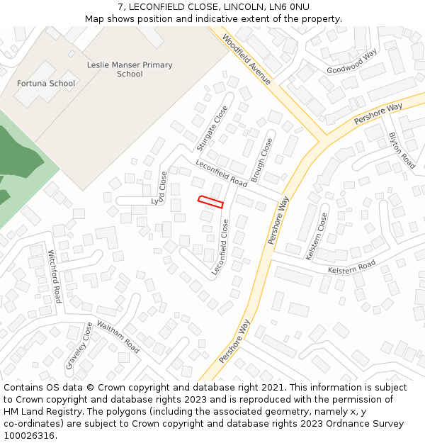 7, LECONFIELD CLOSE, LINCOLN, LN6 0NU: Location map and indicative extent of plot