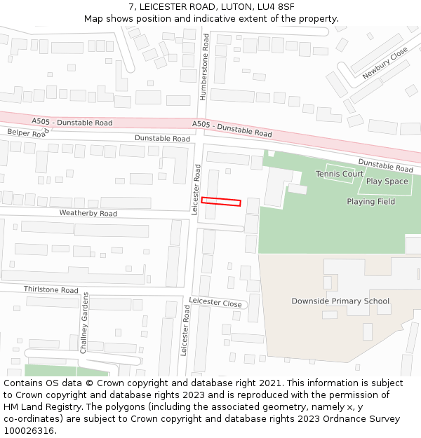 7, LEICESTER ROAD, LUTON, LU4 8SF: Location map and indicative extent of plot