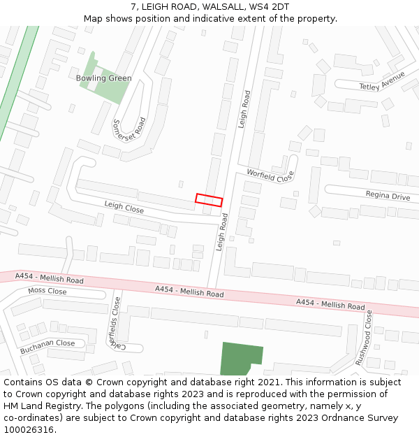 7, LEIGH ROAD, WALSALL, WS4 2DT: Location map and indicative extent of plot