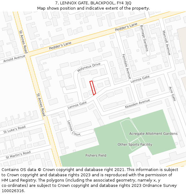 7, LENNOX GATE, BLACKPOOL, FY4 3JQ: Location map and indicative extent of plot