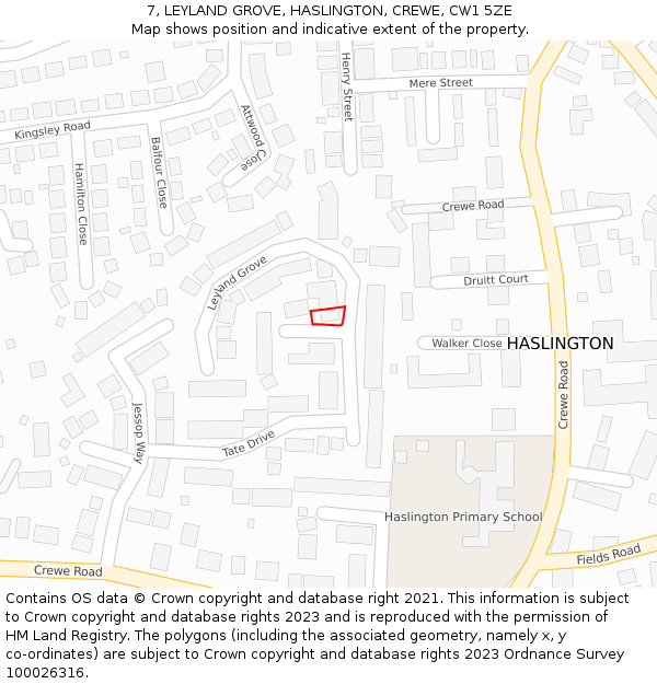 7, LEYLAND GROVE, HASLINGTON, CREWE, CW1 5ZE: Location map and indicative extent of plot