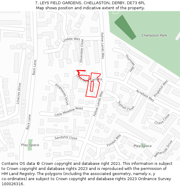 7, LEYS FIELD GARDENS, CHELLASTON, DERBY, DE73 6PL: Location map and indicative extent of plot