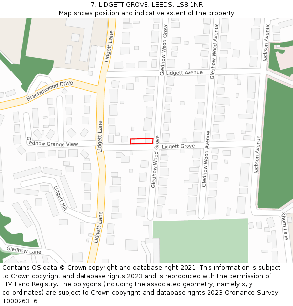 7, LIDGETT GROVE, LEEDS, LS8 1NR: Location map and indicative extent of plot