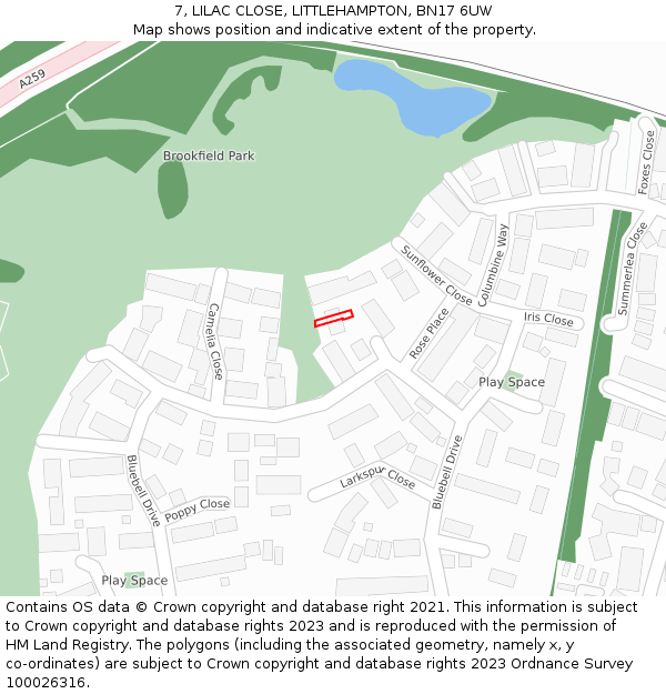 7, LILAC CLOSE, LITTLEHAMPTON, BN17 6UW: Location map and indicative extent of plot