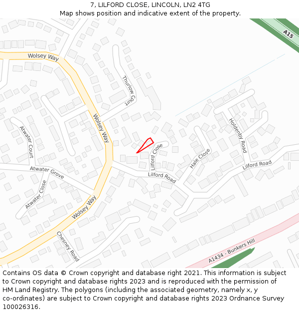 7, LILFORD CLOSE, LINCOLN, LN2 4TG: Location map and indicative extent of plot