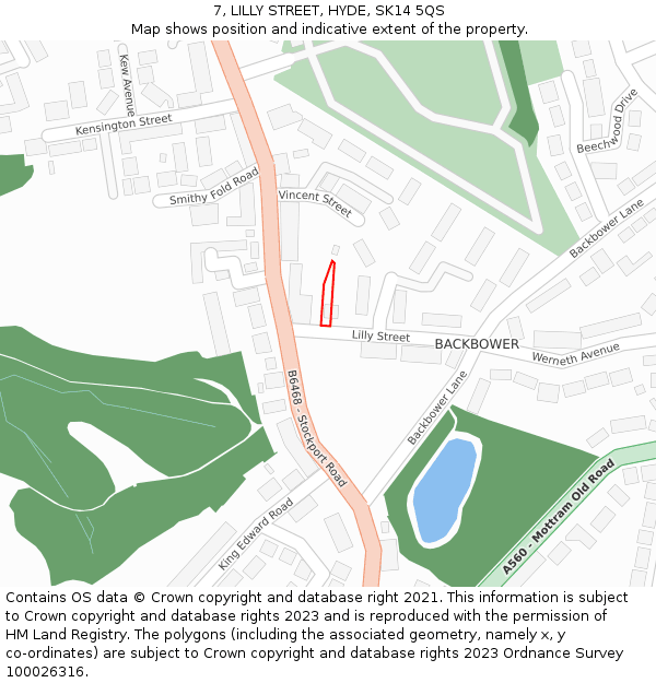 7, LILLY STREET, HYDE, SK14 5QS: Location map and indicative extent of plot