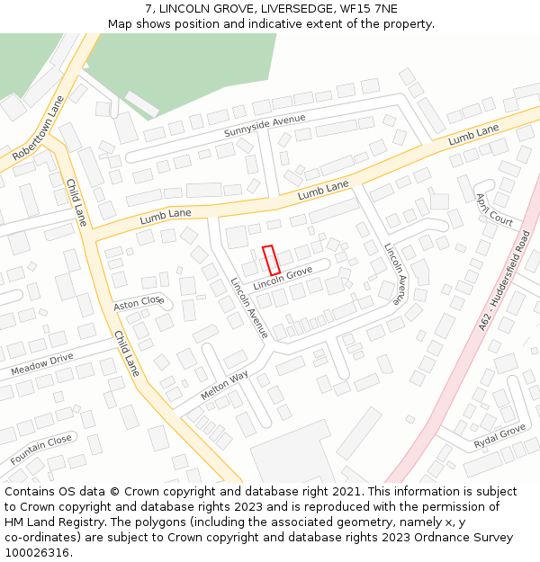 7, LINCOLN GROVE, LIVERSEDGE, WF15 7NE: Location map and indicative extent of plot