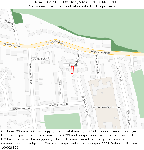 7, LINDALE AVENUE, URMSTON, MANCHESTER, M41 5SB: Location map and indicative extent of plot