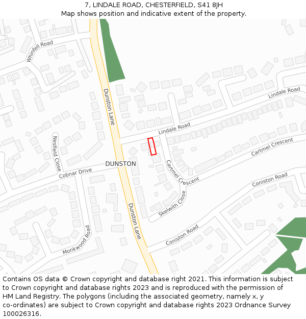 7, LINDALE ROAD, CHESTERFIELD, S41 8JH: Location map and indicative extent of plot