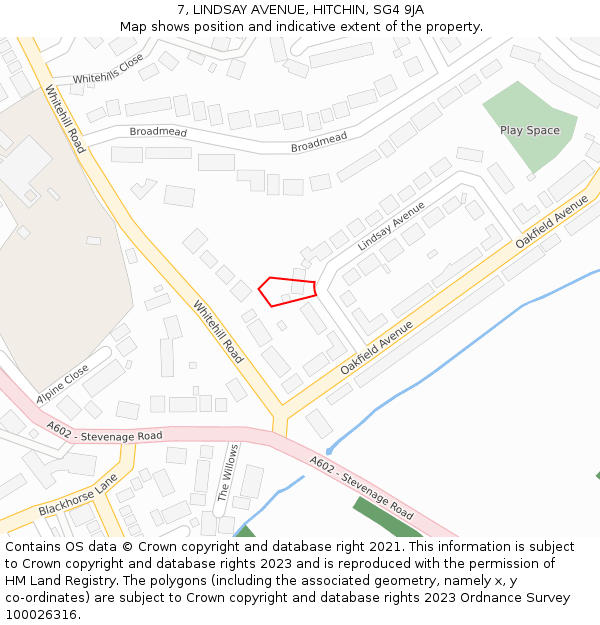 7, LINDSAY AVENUE, HITCHIN, SG4 9JA: Location map and indicative extent of plot