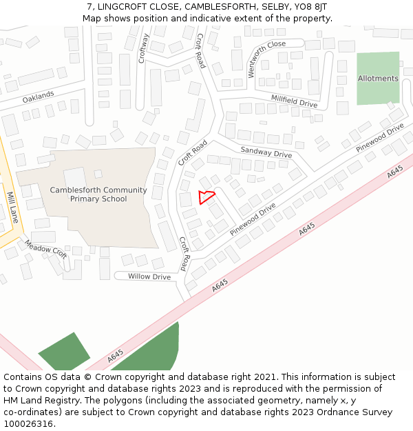 7, LINGCROFT CLOSE, CAMBLESFORTH, SELBY, YO8 8JT: Location map and indicative extent of plot