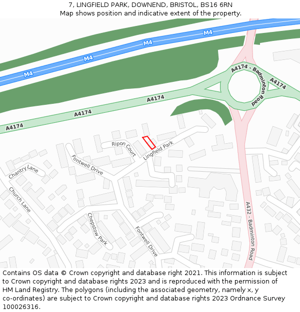 7, LINGFIELD PARK, DOWNEND, BRISTOL, BS16 6RN: Location map and indicative extent of plot