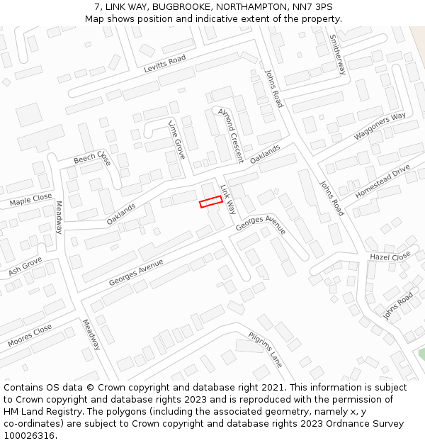 7, LINK WAY, BUGBROOKE, NORTHAMPTON, NN7 3PS: Location map and indicative extent of plot
