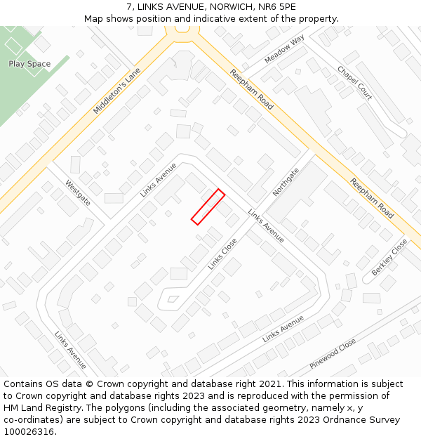 7, LINKS AVENUE, NORWICH, NR6 5PE: Location map and indicative extent of plot