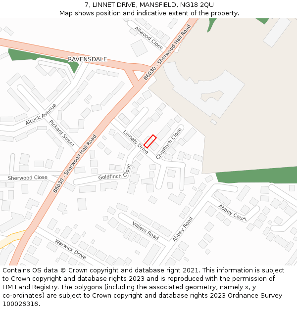 7, LINNET DRIVE, MANSFIELD, NG18 2QU: Location map and indicative extent of plot