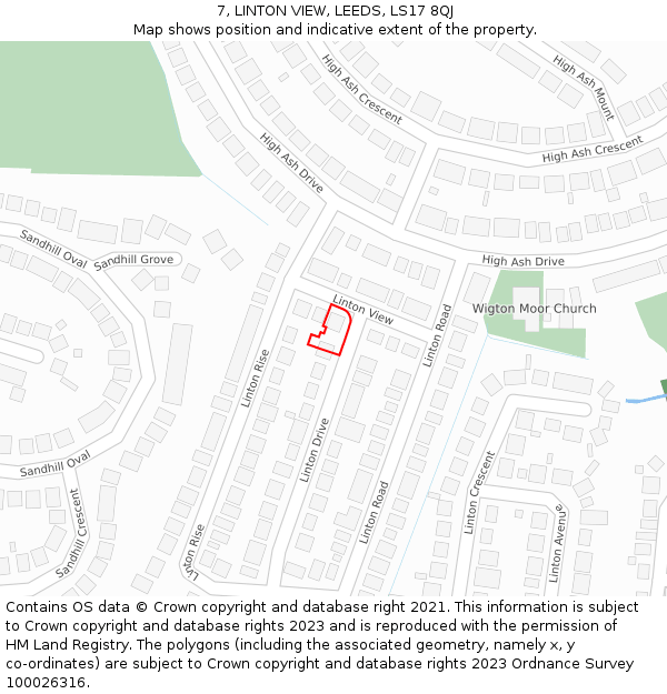 7, LINTON VIEW, LEEDS, LS17 8QJ: Location map and indicative extent of plot