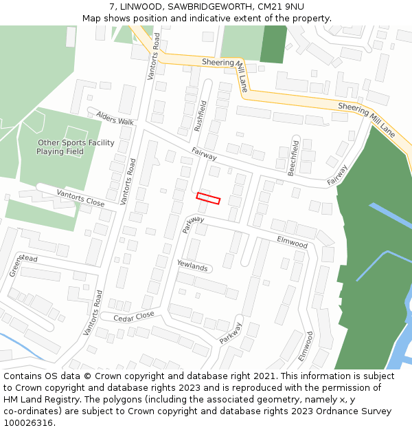 7, LINWOOD, SAWBRIDGEWORTH, CM21 9NU: Location map and indicative extent of plot