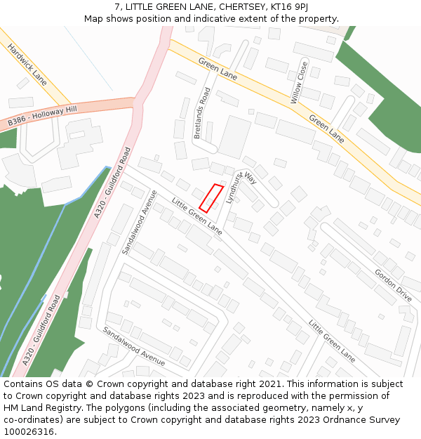 7, LITTLE GREEN LANE, CHERTSEY, KT16 9PJ: Location map and indicative extent of plot