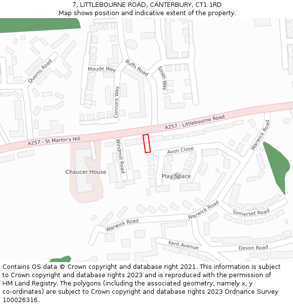 7, LITTLEBOURNE ROAD, CANTERBURY, CT1 1RD: Location map and indicative extent of plot