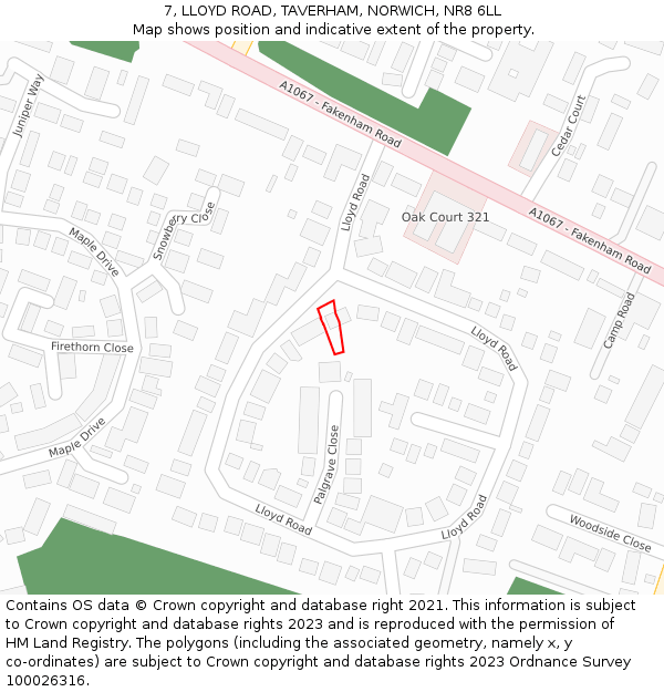 7, LLOYD ROAD, TAVERHAM, NORWICH, NR8 6LL: Location map and indicative extent of plot
