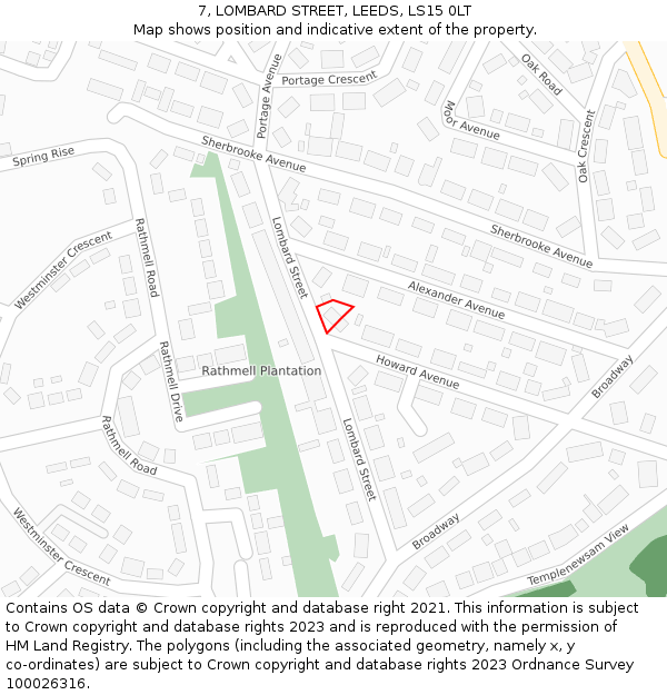 7, LOMBARD STREET, LEEDS, LS15 0LT: Location map and indicative extent of plot