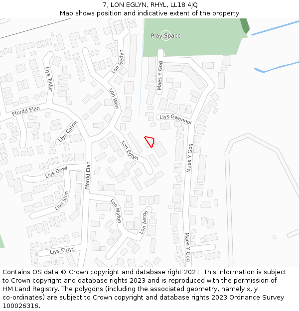 7, LON EGLYN, RHYL, LL18 4JQ: Location map and indicative extent of plot