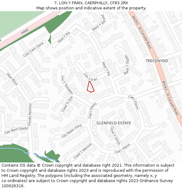 7, LON Y FRAN, CAERPHILLY, CF83 2RX: Location map and indicative extent of plot