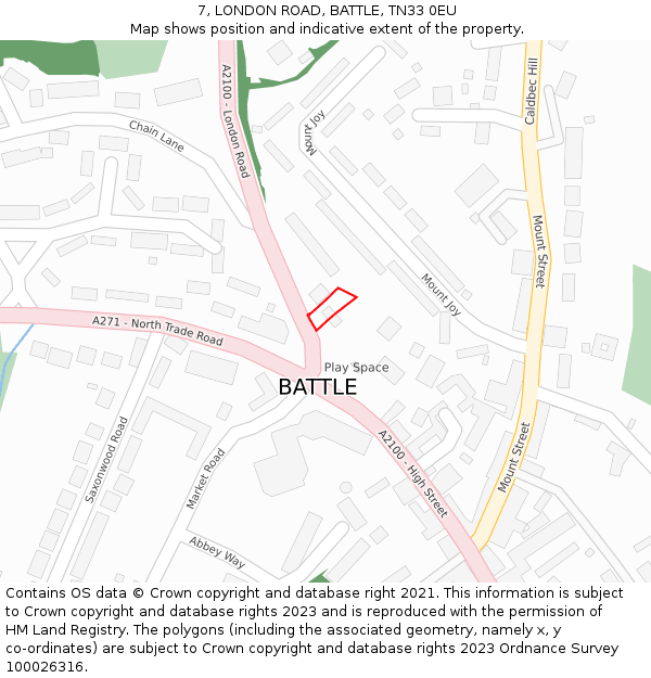 7, LONDON ROAD, BATTLE, TN33 0EU: Location map and indicative extent of plot
