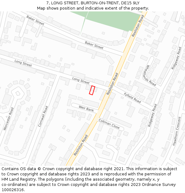 7, LONG STREET, BURTON-ON-TRENT, DE15 9LY: Location map and indicative extent of plot