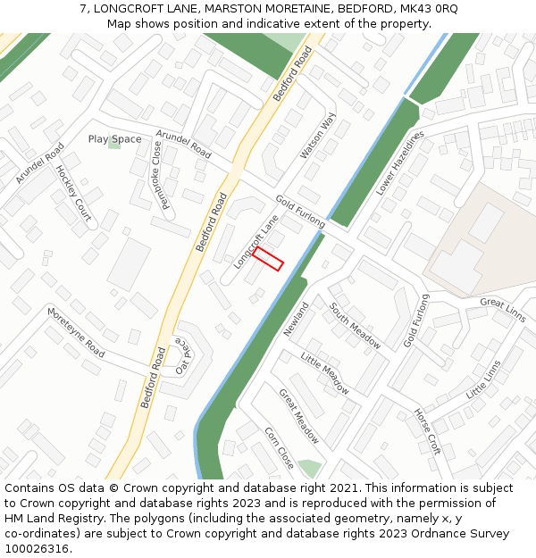 7, LONGCROFT LANE, MARSTON MORETAINE, BEDFORD, MK43 0RQ: Location map and indicative extent of plot