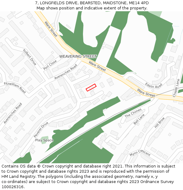 7, LONGFIELDS DRIVE, BEARSTED, MAIDSTONE, ME14 4PD: Location map and indicative extent of plot