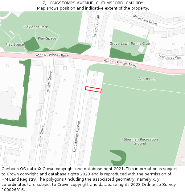 7, LONGSTOMPS AVENUE, CHELMSFORD, CM2 9BY: Location map and indicative extent of plot