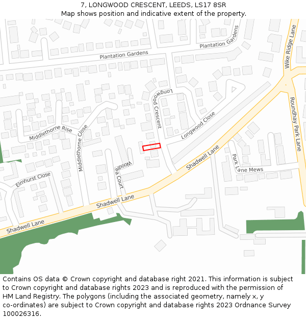 7, LONGWOOD CRESCENT, LEEDS, LS17 8SR: Location map and indicative extent of plot
