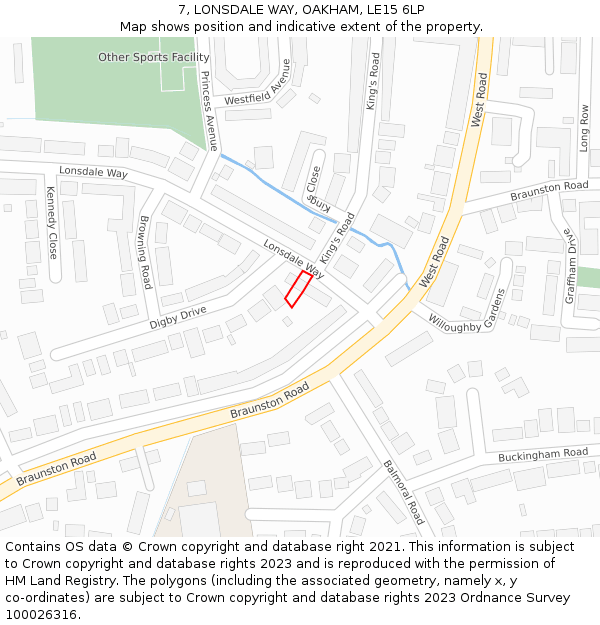 7, LONSDALE WAY, OAKHAM, LE15 6LP: Location map and indicative extent of plot