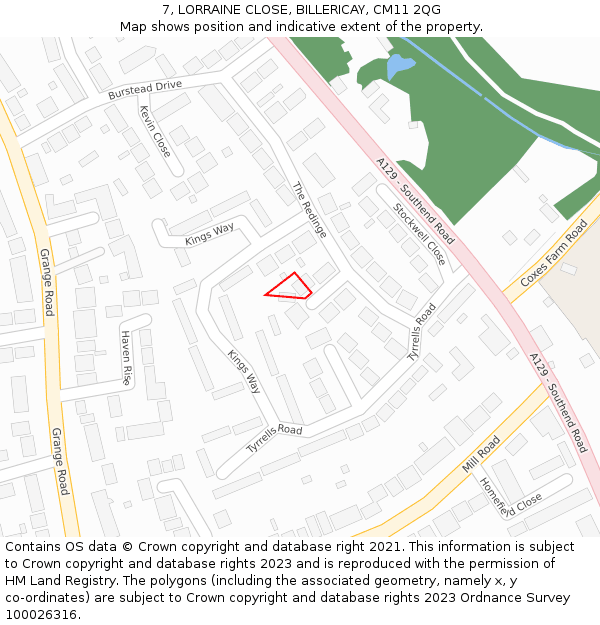 7, LORRAINE CLOSE, BILLERICAY, CM11 2QG: Location map and indicative extent of plot