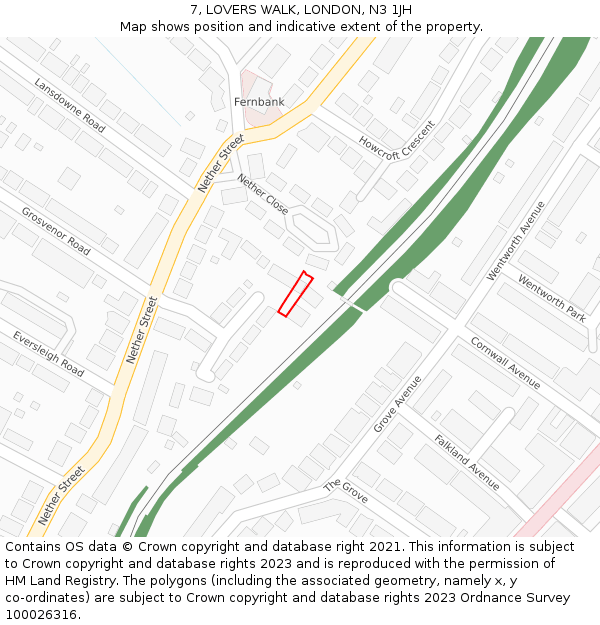 7, LOVERS WALK, LONDON, N3 1JH: Location map and indicative extent of plot