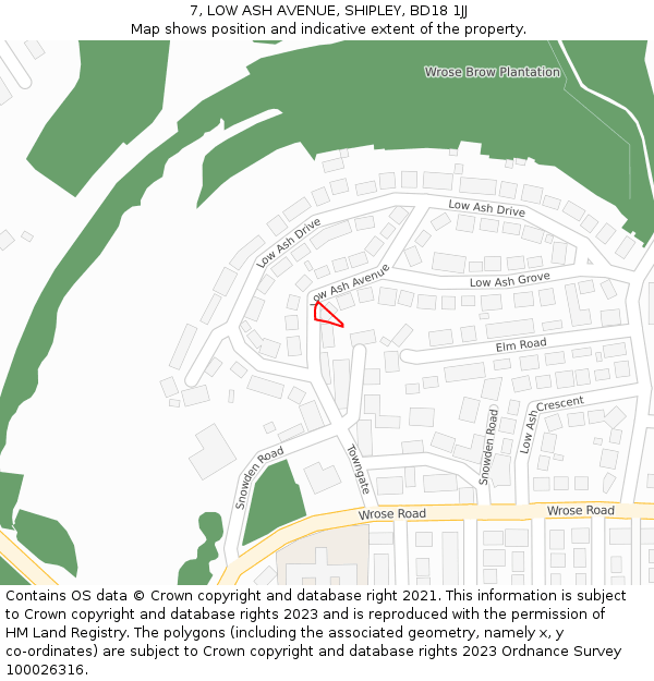 7, LOW ASH AVENUE, SHIPLEY, BD18 1JJ: Location map and indicative extent of plot