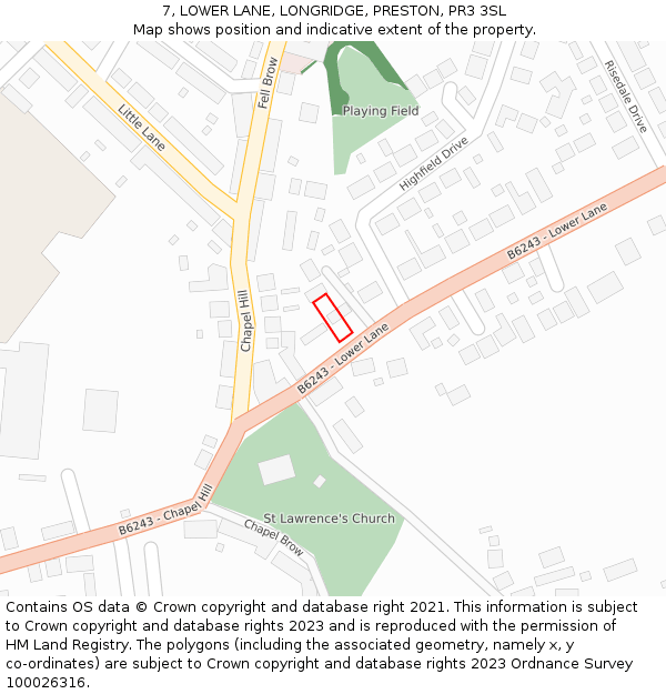 7, LOWER LANE, LONGRIDGE, PRESTON, PR3 3SL: Location map and indicative extent of plot