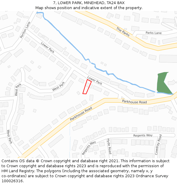 7, LOWER PARK, MINEHEAD, TA24 8AX: Location map and indicative extent of plot
