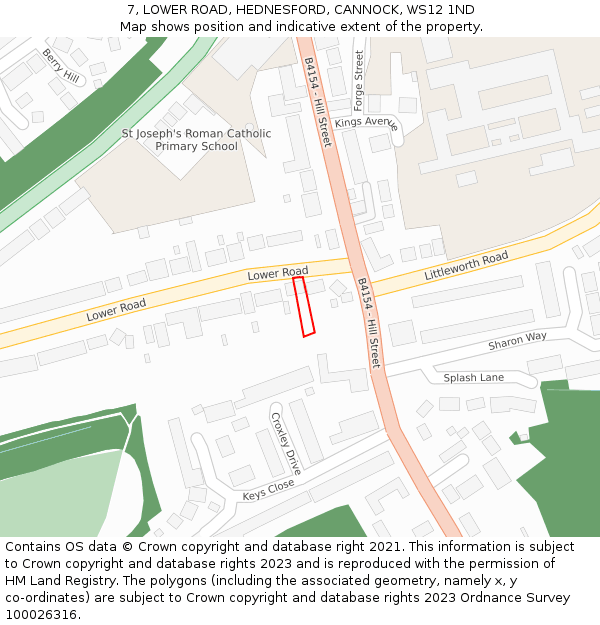 7, LOWER ROAD, HEDNESFORD, CANNOCK, WS12 1ND: Location map and indicative extent of plot