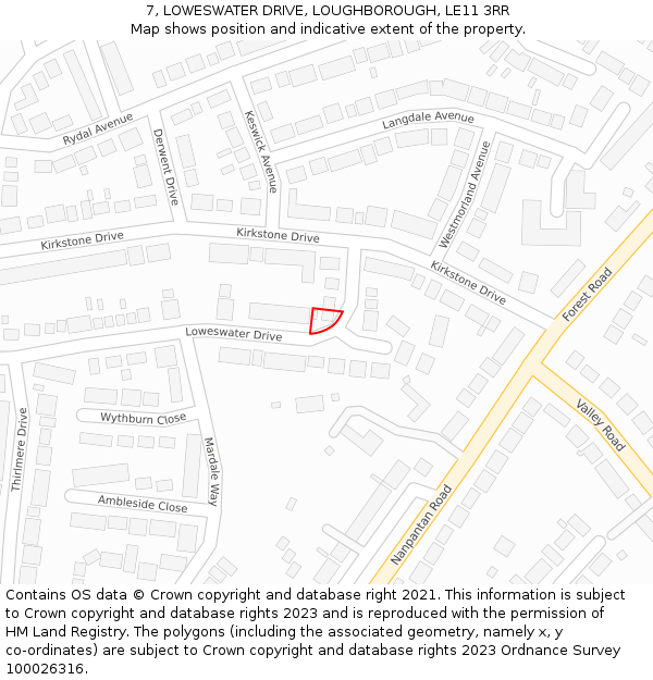 7, LOWESWATER DRIVE, LOUGHBOROUGH, LE11 3RR: Location map and indicative extent of plot