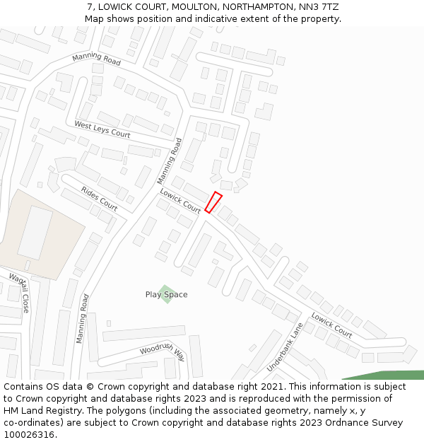 7, LOWICK COURT, MOULTON, NORTHAMPTON, NN3 7TZ: Location map and indicative extent of plot