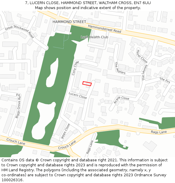 7, LUCERN CLOSE, HAMMOND STREET, WALTHAM CROSS, EN7 6UU: Location map and indicative extent of plot