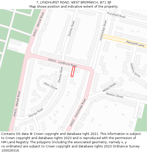 7, LYNDHURST ROAD, WEST BROMWICH, B71 3JF: Location map and indicative extent of plot
