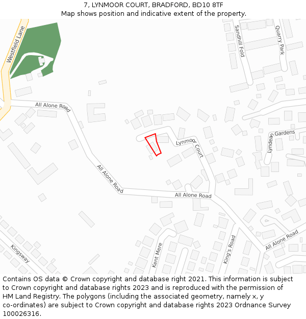 7, LYNMOOR COURT, BRADFORD, BD10 8TF: Location map and indicative extent of plot