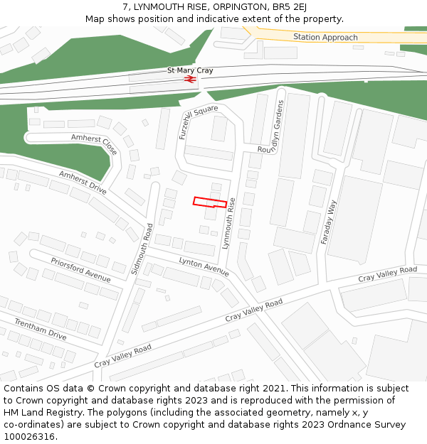 7, LYNMOUTH RISE, ORPINGTON, BR5 2EJ: Location map and indicative extent of plot