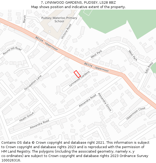 7, LYNNWOOD GARDENS, PUDSEY, LS28 8BZ: Location map and indicative extent of plot