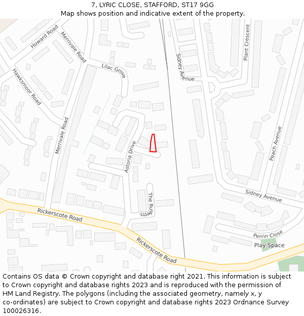 7, LYRIC CLOSE, STAFFORD, ST17 9GG: Location map and indicative extent of plot
