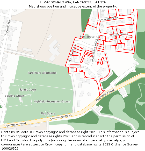 7, MACDONALD WAY, LANCASTER, LA1 3TA: Location map and indicative extent of plot