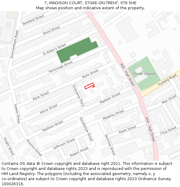 7, MADISON COURT, STOKE-ON-TRENT, ST6 5HE: Location map and indicative extent of plot